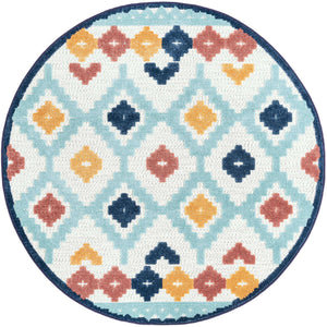 Ivory 5' 3 x 5' 3 Belize Outdoor Round Area Rug Weather Resistant for Patio, Deck, Terrace, Balcony, Porch 100% Polypropylene Colorful Fun Coastal Modern Carpet for Outside for Sale at Rug Engine
