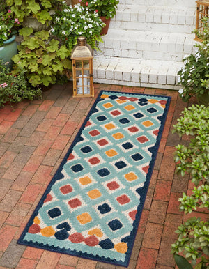 Ivory 2' x 8' Belize Outdoor Runner Area Rug Weather Resistant for Patio, Deck, Terrace, Balcony, Porch 100% Polypropylene Colorful Fun Coastal Modern Carpet for Outside for Sale at Rug Engine