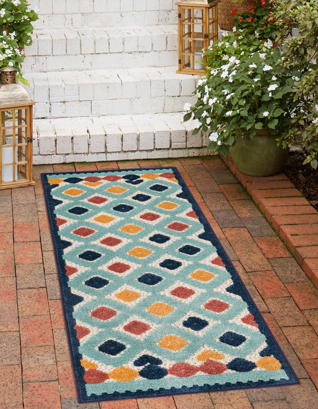 Ivory 2' x 10' Belize Outdoor Runner Area Rug Weather Resistant for Patio, Deck, Terrace, Balcony, Porch 100% Polypropylene Colorful Fun Coastal Modern Carpet for Outside for Sale at Rug Engine