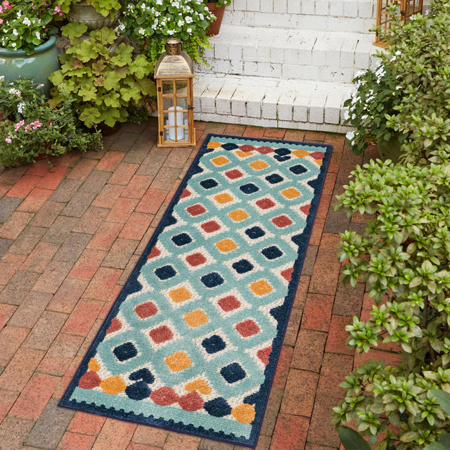 Ivory 2' x 6' Belize Outdoor Runner Area Rug Weather Resistant for Patio, Deck, Terrace, Balcony, Porch 100% Polypropylene Colorful Fun Coastal Modern Carpet for Outside for Sale at Rug Engine