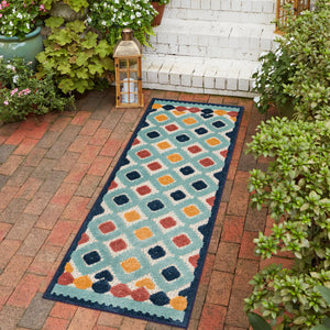 Ivory 2' x 8' Belize Outdoor Runner Area Rug Weather Resistant for Patio, Deck, Terrace, Balcony, Porch 100% Polypropylene Colorful Fun Coastal Modern Carpet for Outside for Sale at Rug Engine