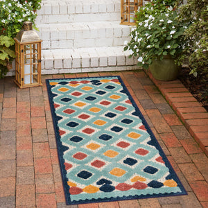 Ivory 2' x 10' Belize Outdoor Runner Area Rug Weather Resistant for Patio, Deck, Terrace, Balcony, Porch 100% Polypropylene Colorful Fun Coastal Modern Carpet for Outside for Sale at Rug Engine