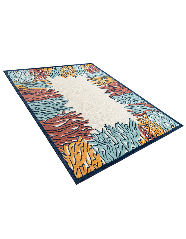 Multicolor 7' x 10' Belize Outdoor Rectangle Area Rug Weather Resistant for Patio, Deck, Terrace, Balcony, Porch 100% Polypropylene Colorful Fun Coastal Modern Carpet for Outside for Sale at Rug Engine