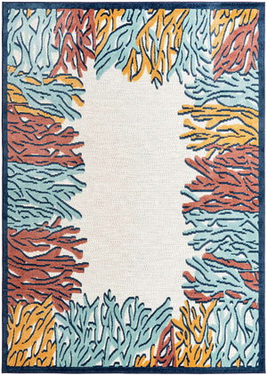 Multicolor 7' x 10' Belize Outdoor Rectangle Area Rug Weather Resistant for Patio, Deck, Terrace, Balcony, Porch 100% Polypropylene Colorful Fun Coastal Modern Carpet for Outside for Sale at Rug Engine