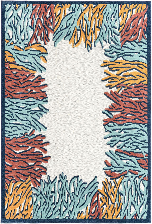 Multicolor 6' x 9' Belize Outdoor Rectangle Area Rug Weather Resistant for Patio, Deck, Terrace, Balcony, Porch 100% Polypropylene Colorful Fun Coastal Modern Carpet for Outside for Sale at Rug Engine