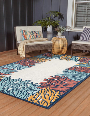 Multicolor 5' 3 x 8' Belize Outdoor Rectangle Area Rug Weather Resistant for Patio, Deck, Terrace, Balcony, Porch 100% Polypropylene Colorful Fun Coastal Modern Carpet for Outside for Sale at Rug Engine