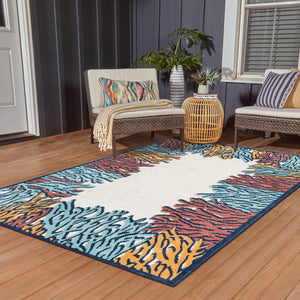 Multicolor 2' x 3' Belize Outdoor Rectangle Area Rug Weather Resistant for Patio, Deck, Terrace, Balcony, Porch 100% Polypropylene Colorful Fun Coastal Modern Carpet for Outside for Sale at Rug Engine