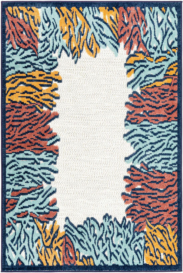 Multicolor 4' x 6' Belize Outdoor Rectangle Area Rug Weather Resistant for Patio, Deck, Terrace, Balcony, Porch 100% Polypropylene Colorful Fun Coastal Modern Carpet for Outside for Sale at Rug Engine