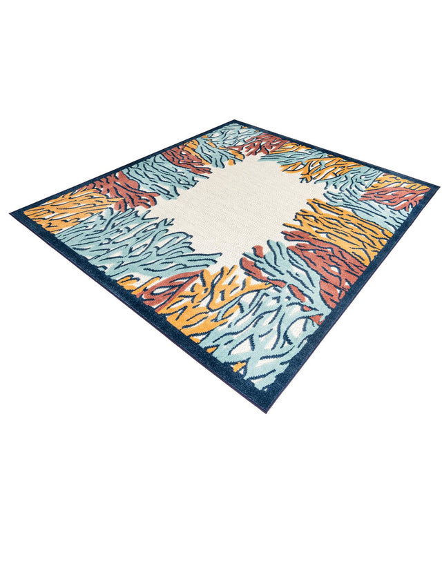 Multicolor 7' 10 x 7' 10 Belize Outdoor Square Area Rug Weather Resistant for Patio, Deck, Terrace, Balcony, Porch 100% Polypropylene Colorful Fun Coastal Modern Carpet for Outside for Sale at Rug Engine