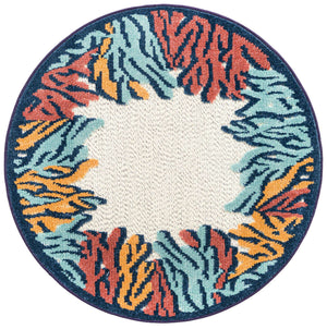 Multicolor 3' 3 x 3' 3 Belize Outdoor Round Area Rug Weather Resistant for Patio, Deck, Terrace, Balcony, Porch 100% Polypropylene Colorful Fun Coastal Modern Carpet for Outside for Sale at Rug Engine