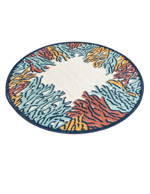 Multicolor 5' 3 x 5' 3 Belize Outdoor Round Area Rug Weather Resistant for Patio, Deck, Terrace, Balcony, Porch 100% Polypropylene Colorful Fun Coastal Modern Carpet for Outside for Sale at Rug Engine