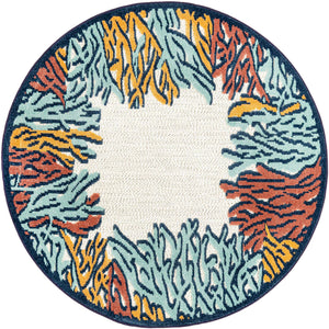 Multicolor 5' 3 x 5' 3 Belize Outdoor Round Area Rug Weather Resistant for Patio, Deck, Terrace, Balcony, Porch 100% Polypropylene Colorful Fun Coastal Modern Carpet for Outside for Sale at Rug Engine