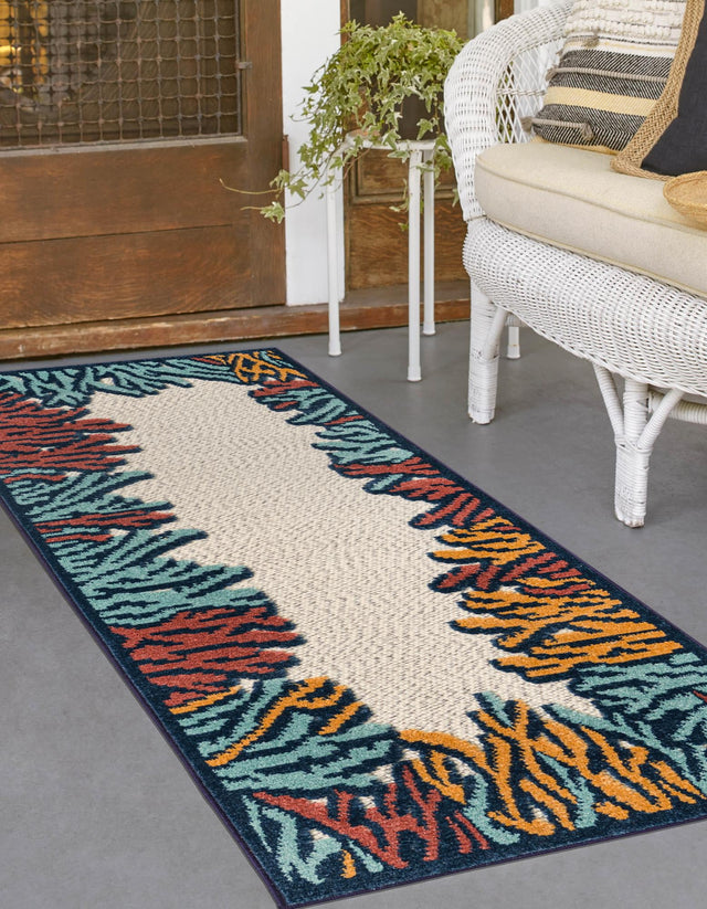 Multicolor 2' x 10' Belize Outdoor Runner Area Rug Weather Resistant for Patio, Deck, Terrace, Balcony, Porch 100% Polypropylene Colorful Fun Coastal Modern Carpet for Outside for Sale at Rug Engine