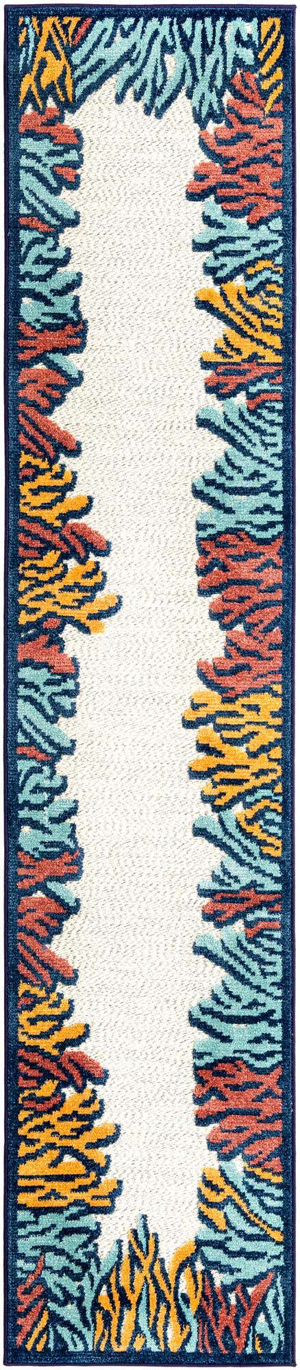 Multicolor 2' x 10' Belize Outdoor Runner Area Rug Weather Resistant for Patio, Deck, Terrace, Balcony, Porch 100% Polypropylene Colorful Fun Coastal Modern Carpet for Outside for Sale at Rug Engine