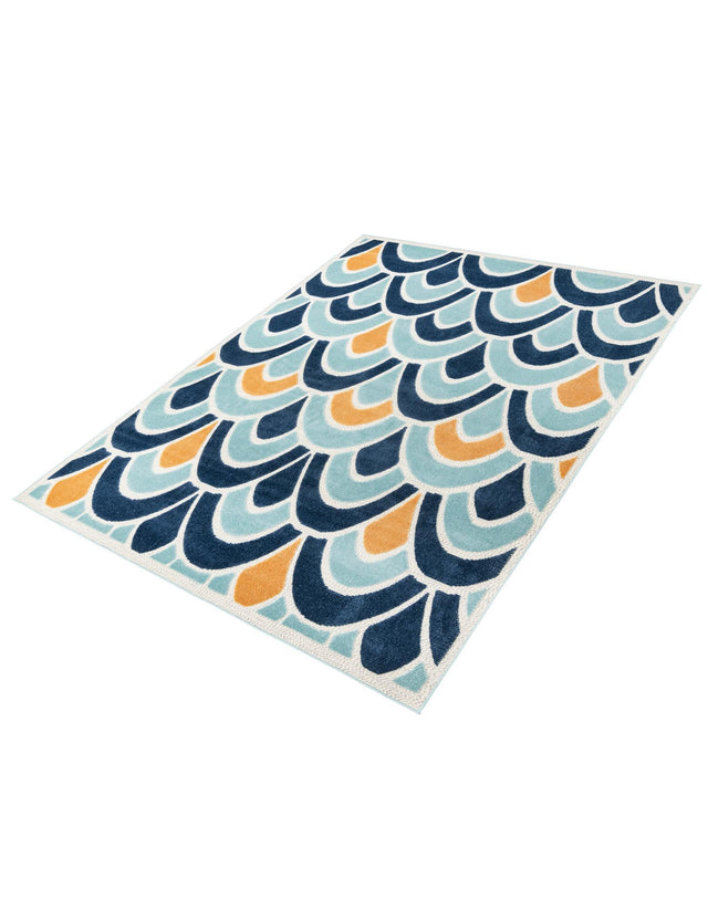 Blue 7' 10 x 10' Belize Outdoor Rectangle Area Rug Weather Resistant for Patio, Deck, Terrace, Balcony, Porch 100% Polypropylene Colorful Fun Coastal Modern Carpet for Outside for Sale at Rug Engine