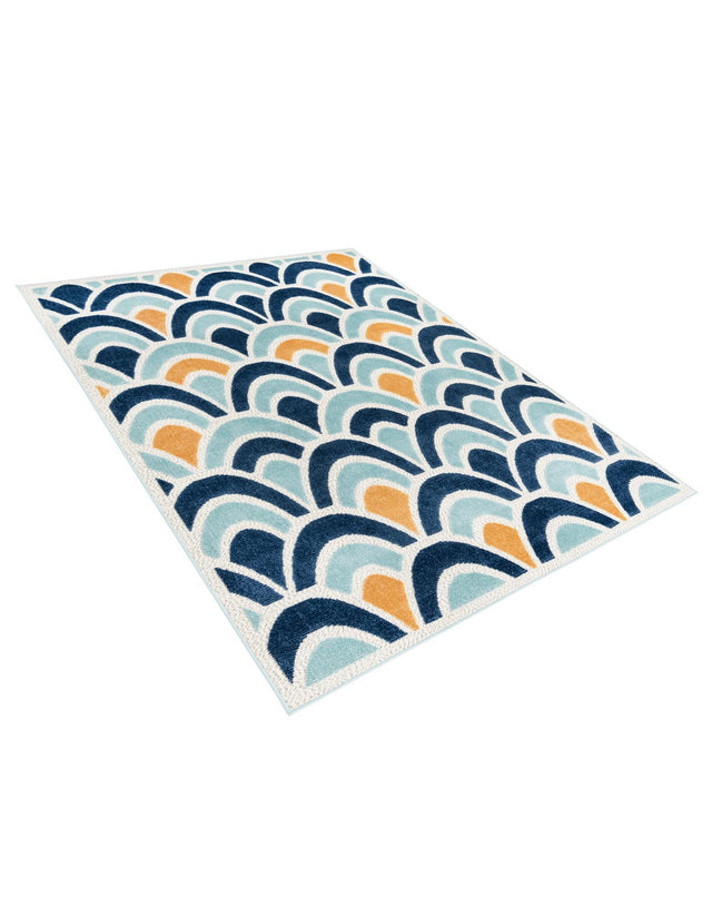Blue 6' x 9' Belize Outdoor Rectangle Area Rug Weather Resistant for Patio, Deck, Terrace, Balcony, Porch 100% Polypropylene Colorful Fun Coastal Modern Carpet for Outside for Sale at Rug Engine