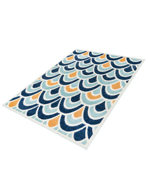 Blue 6' x 9' Belize Outdoor Rectangle Area Rug Weather Resistant for Patio, Deck, Terrace, Balcony, Porch 100% Polypropylene Colorful Fun Coastal Modern Carpet for Outside for Sale at Rug Engine