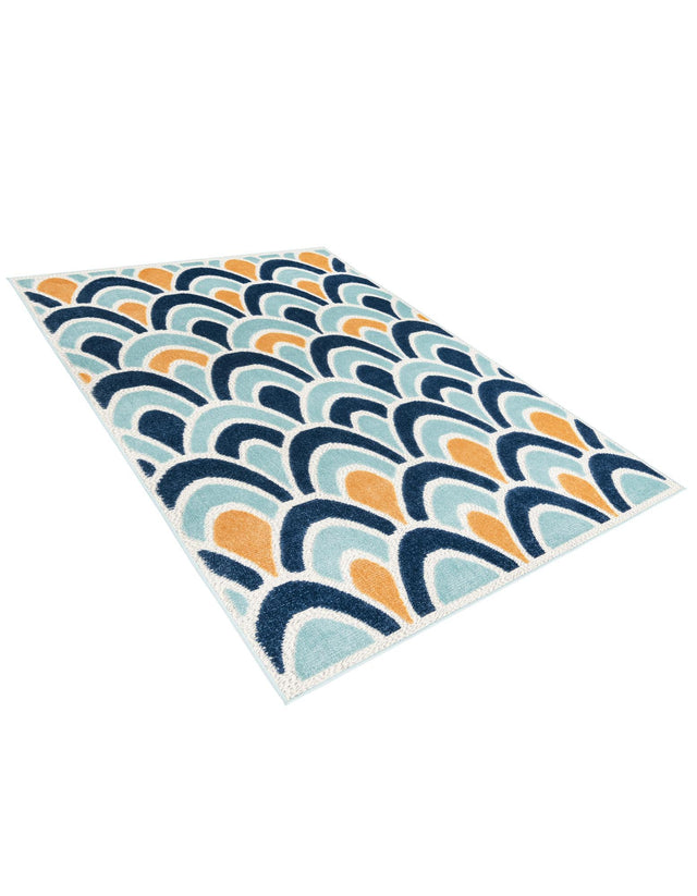 Blue 5' 3 x 8' Belize Outdoor Rectangle Area Rug Weather Resistant for Patio, Deck, Terrace, Balcony, Porch 100% Polypropylene Colorful Fun Coastal Modern Carpet for Outside for Sale at Rug Engine