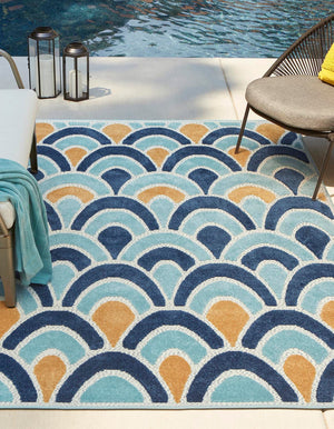 Blue 7' x 10' Belize Outdoor Rectangle Area Rug Weather Resistant for Patio, Deck, Terrace, Balcony, Porch 100% Polypropylene Colorful Fun Coastal Modern Carpet for Outside for Sale at Rug Engine