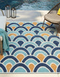 Blue 9' x 12' Belize Outdoor Rectangle Area Rug Weather Resistant for Patio, Deck, Terrace, Balcony, Porch 100% Polypropylene Colorful Fun Coastal Modern Carpet for Outside for Sale at Rug Engine