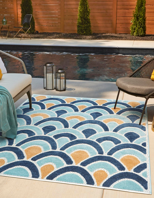 Blue 2' x 3' Belize Outdoor Rectangle Area Rug Weather Resistant for Patio, Deck, Terrace, Balcony, Porch 100% Polypropylene Colorful Fun Coastal Modern Carpet for Outside for Sale at Rug Engine