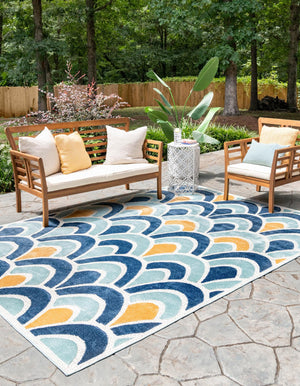 Blue 7' 10 x 10' Belize Outdoor Rectangle Area Rug Weather Resistant for Patio, Deck, Terrace, Balcony, Porch 100% Polypropylene Colorful Fun Coastal Modern Carpet for Outside for Sale at Rug Engine