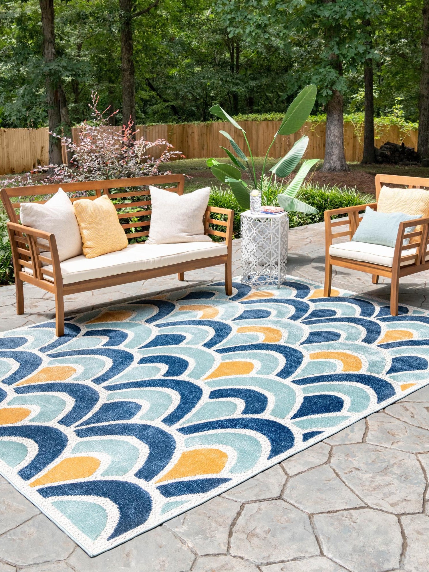 Blue 4' x 6' Belize Outdoor Rectangle Area Rug Weather Resistant for Patio, Deck, Terrace, Balcony, Porch 100% Polypropylene Colorful Fun Coastal Modern Carpet for Outside for Sale at Rug Engine