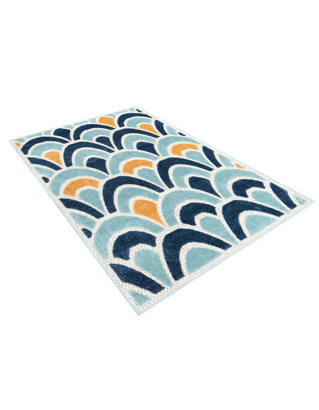 Blue 4' x 6' Belize Outdoor Rectangle Area Rug Weather Resistant for Patio, Deck, Terrace, Balcony, Porch 100% Polypropylene Colorful Fun Coastal Modern Carpet for Outside for Sale at Rug Engine