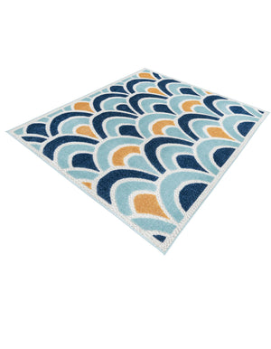Blue 5' 3 x 5' 3 Belize Outdoor Square Area Rug Weather Resistant for Patio, Deck, Terrace, Balcony, Porch 100% Polypropylene Colorful Fun Coastal Modern Carpet for Outside for Sale at Rug Engine