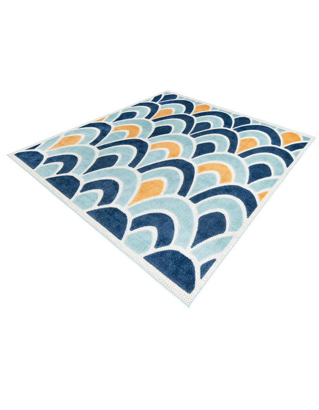 Blue 7' 10 x 7' 10 Belize Outdoor Square Area Rug Weather Resistant for Patio, Deck, Terrace, Balcony, Porch 100% Polypropylene Colorful Fun Coastal Modern Carpet for Outside for Sale at Rug Engine