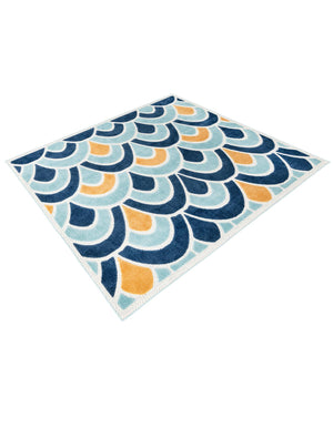 Blue 7' 10 x 7' 10 Belize Outdoor Square Area Rug Weather Resistant for Patio, Deck, Terrace, Balcony, Porch 100% Polypropylene Colorful Fun Coastal Modern Carpet for Outside for Sale at Rug Engine