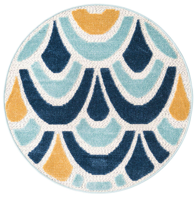 Blue 3' 3 x 3' 3 Belize Outdoor Round Area Rug Weather Resistant for Patio, Deck, Terrace, Balcony, Porch 100% Polypropylene Colorful Fun Coastal Modern Carpet for Outside for Sale at Rug Engine