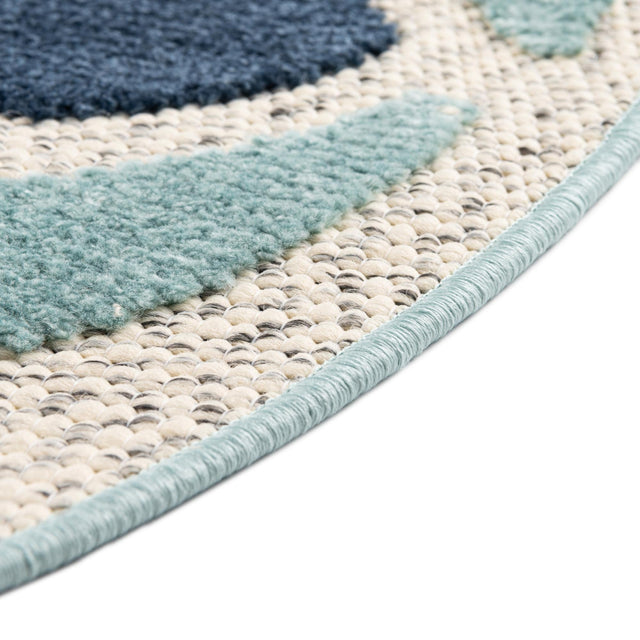 Blue 5' 3 x 5' 3 Belize Outdoor Round Area Rug Weather Resistant for Patio, Deck, Terrace, Balcony, Porch 100% Polypropylene Colorful Fun Coastal Modern Carpet for Outside for Sale at Rug Engine