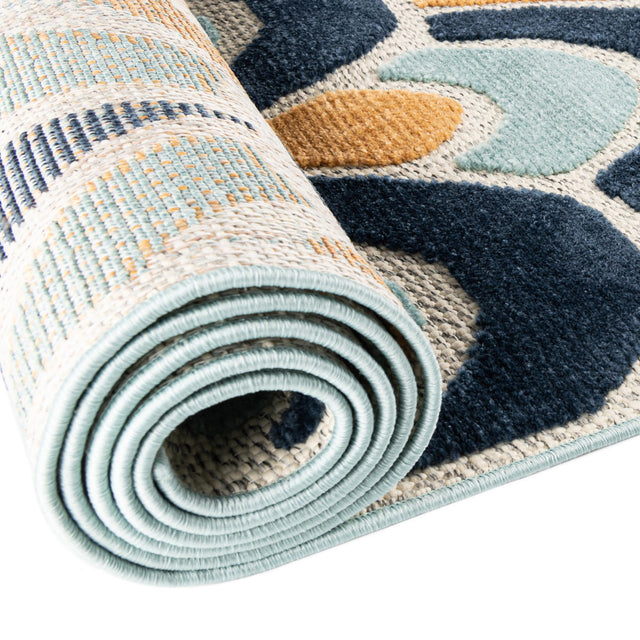 Blue 3' 3 x 3' 3 Belize Outdoor Round Area Rug Weather Resistant for Patio, Deck, Terrace, Balcony, Porch 100% Polypropylene Colorful Fun Coastal Modern Carpet for Outside for Sale at Rug Engine