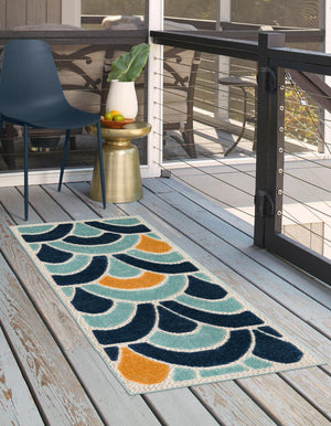 Blue 2' x 6' Belize Outdoor Runner Area Rug Weather Resistant for Patio, Deck, Terrace, Balcony, Porch 100% Polypropylene Colorful Fun Coastal Modern Carpet for Outside for Sale at Rug Engine