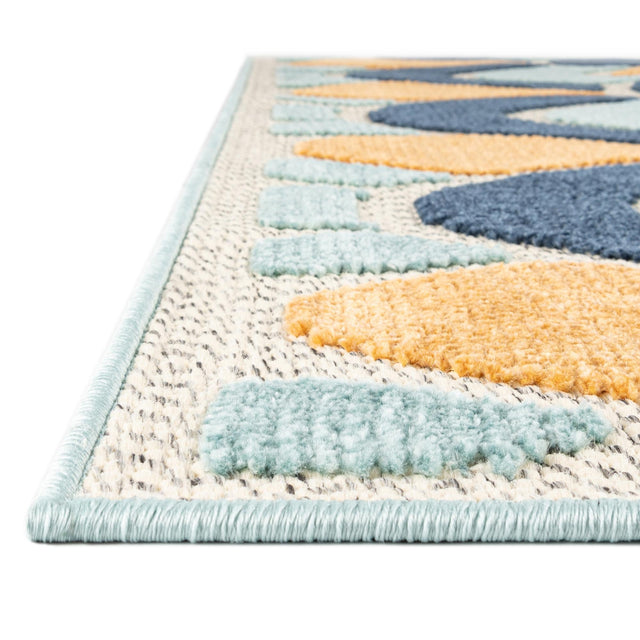 Blue 2' x 6' Belize Outdoor Runner Area Rug Weather Resistant for Patio, Deck, Terrace, Balcony, Porch 100% Polypropylene Colorful Fun Coastal Modern Carpet for Outside for Sale at Rug Engine
