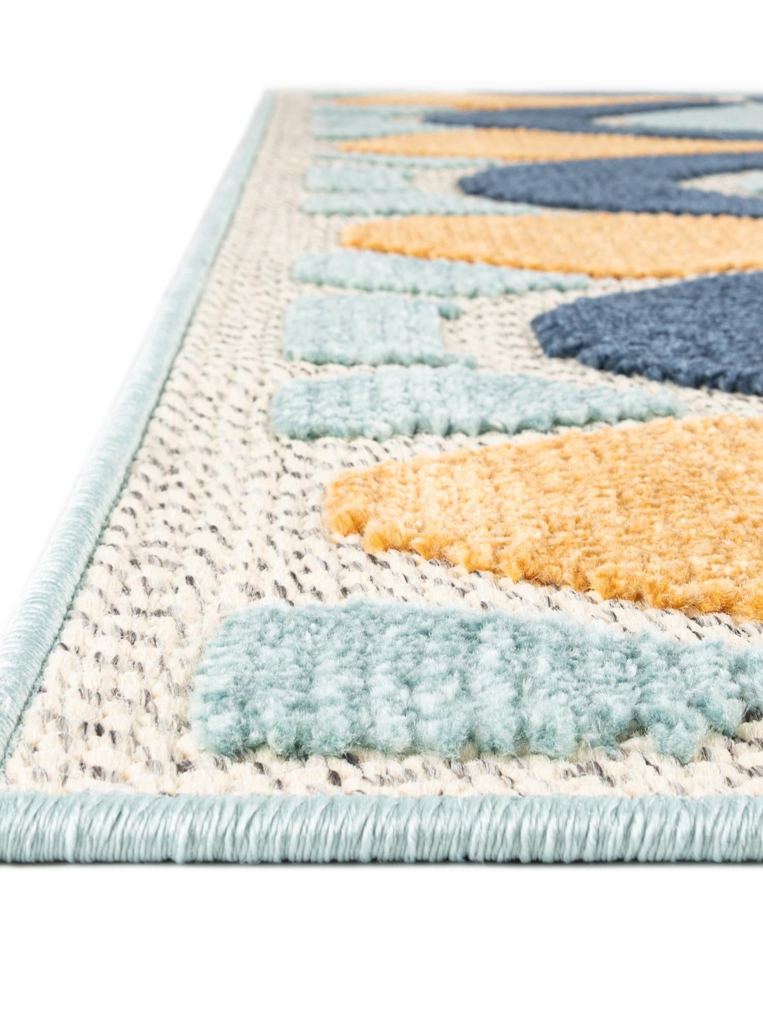 Blue 2' x 8' Belize Outdoor Runner Area Rug Weather Resistant for Patio, Deck, Terrace, Balcony, Porch 100% Polypropylene Colorful Fun Coastal Modern Carpet for Outside for Sale at Rug Engine