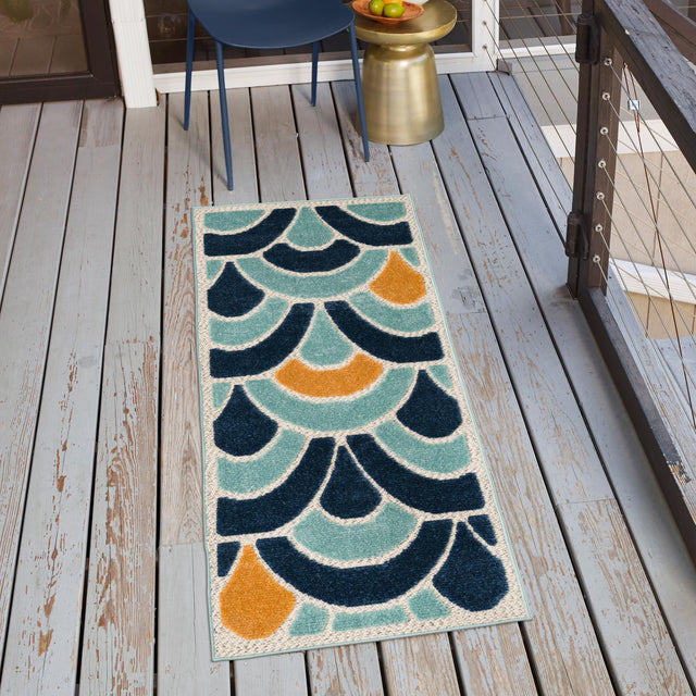 Blue 2' x 6' Belize Outdoor Runner Area Rug Weather Resistant for Patio, Deck, Terrace, Balcony, Porch 100% Polypropylene Colorful Fun Coastal Modern Carpet for Outside for Sale at Rug Engine