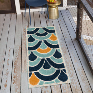 Blue 2' x 8' Belize Outdoor Runner Area Rug Weather Resistant for Patio, Deck, Terrace, Balcony, Porch 100% Polypropylene Colorful Fun Coastal Modern Carpet for Outside for Sale at Rug Engine