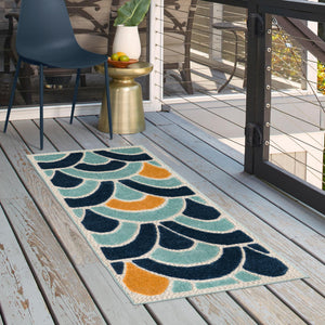 Blue 2' x 6' Belize Outdoor Runner Area Rug Weather Resistant for Patio, Deck, Terrace, Balcony, Porch 100% Polypropylene Colorful Fun Coastal Modern Carpet for Outside for Sale at Rug Engine