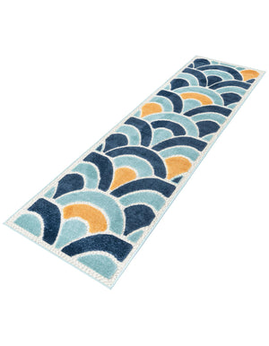 Blue 2' x 10' Belize Outdoor Runner Area Rug Weather Resistant for Patio, Deck, Terrace, Balcony, Porch 100% Polypropylene Colorful Fun Coastal Modern Carpet for Outside for Sale at Rug Engine