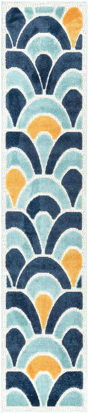 Blue 2' x 10' Belize Outdoor Runner Area Rug Weather Resistant for Patio, Deck, Terrace, Balcony, Porch 100% Polypropylene Colorful Fun Coastal Modern Carpet for Outside for Sale at Rug Engine