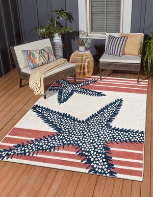 Ivory 7' 10 x 10' Belize Outdoor Rectangle Area Rug Weather Resistant for Patio, Deck, Terrace, Balcony, Porch 100% Polypropylene Colorful Fun Coastal Modern Carpet for Outside for Sale at Rug Engine