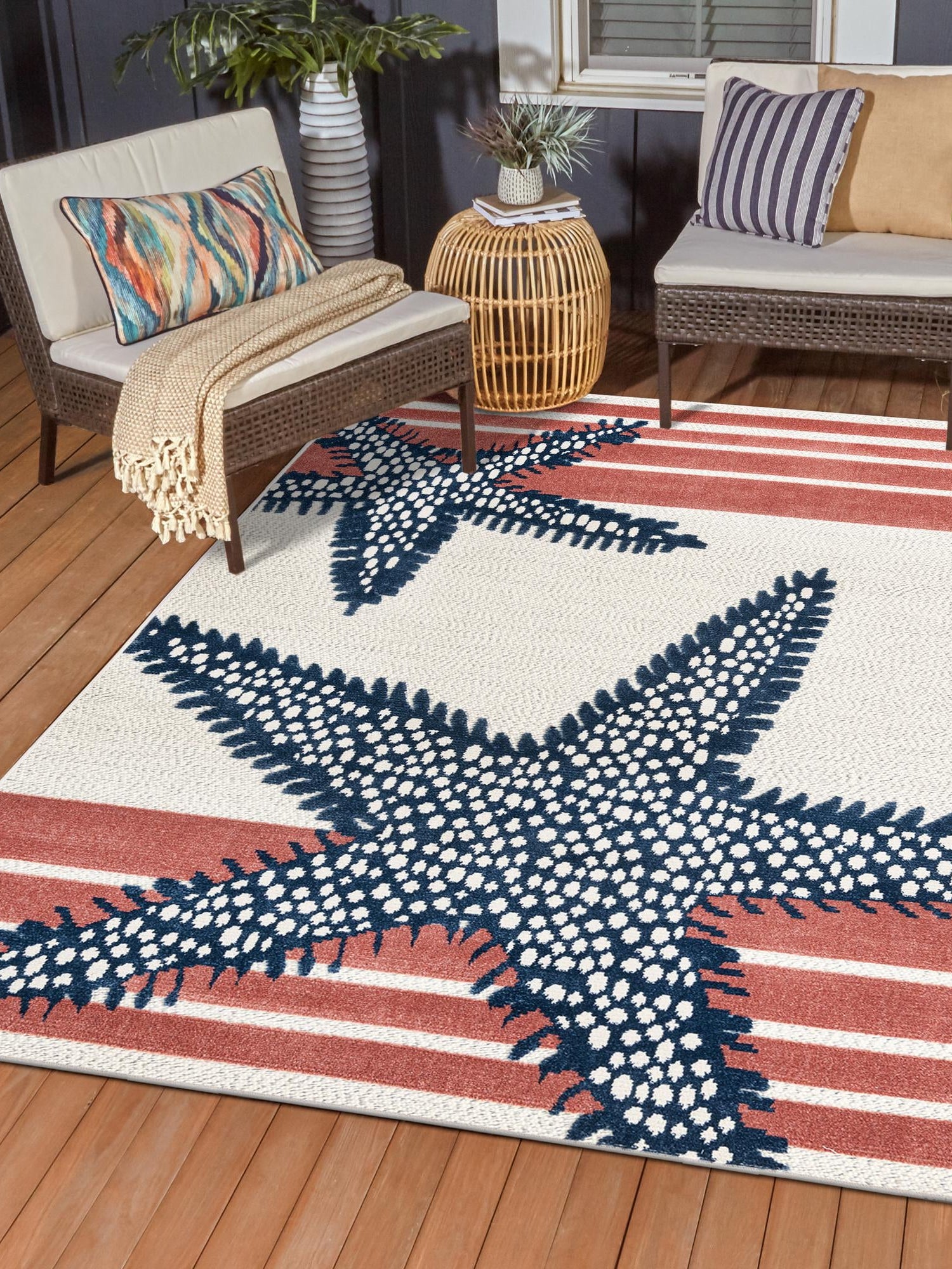 Ivory 4' x 6' Belize Outdoor Rectangle Area Rug Weather Resistant for Patio, Deck, Terrace, Balcony, Porch 100% Polypropylene Colorful Fun Coastal Modern Carpet for Outside for Sale at Rug Engine