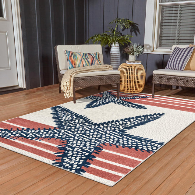 Ivory 9' x 12' Belize Outdoor Rectangle Area Rug Weather Resistant for Patio, Deck, Terrace, Balcony, Porch 100% Polypropylene Colorful Fun Coastal Modern Carpet for Outside for Sale at Rug Engine