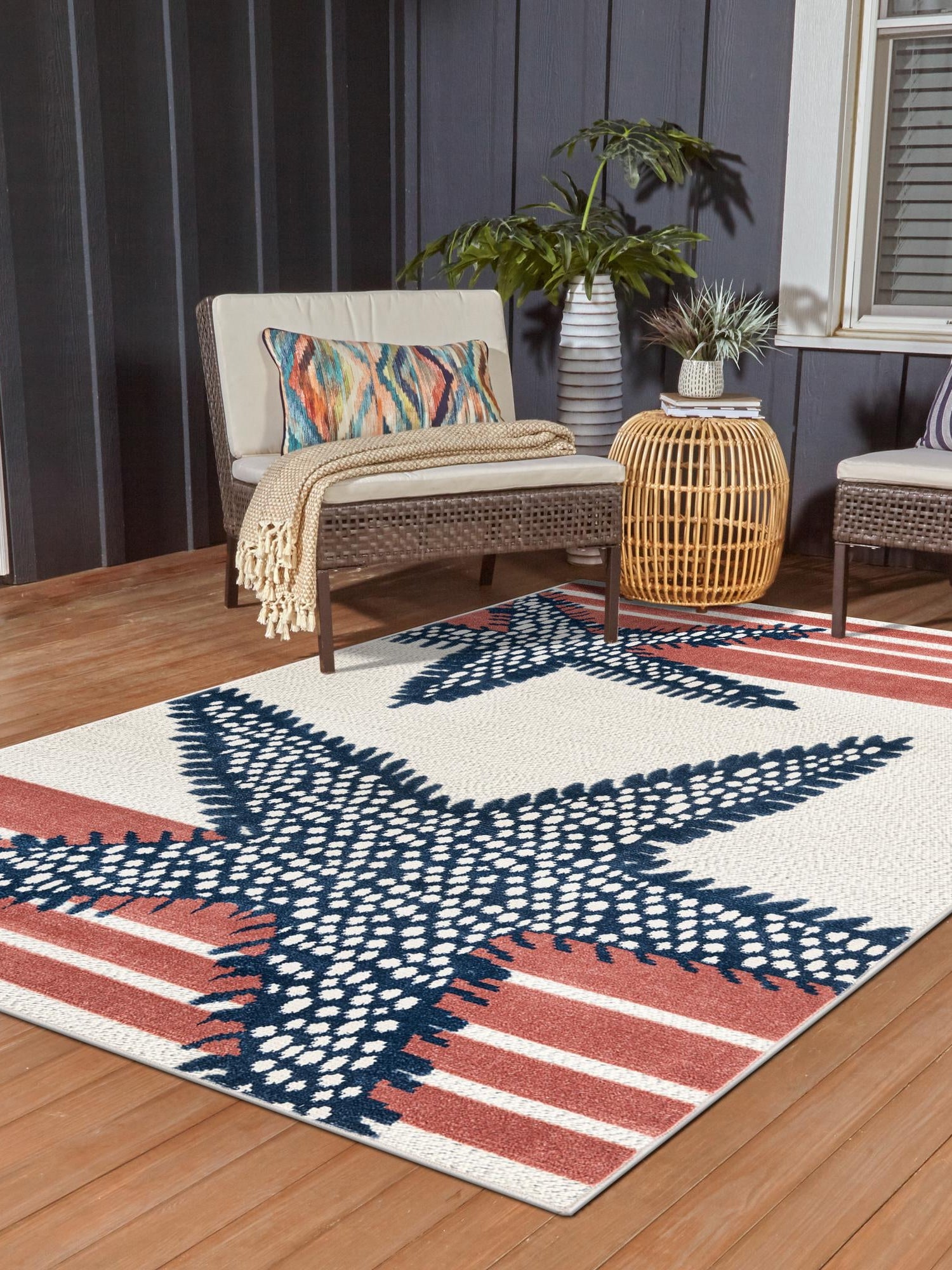 Ivory 7' x 10' Belize Outdoor Rectangle Area Rug Weather Resistant for Patio, Deck, Terrace, Balcony, Porch 100% Polypropylene Colorful Fun Coastal Modern Carpet for Outside for Sale at Rug Engine