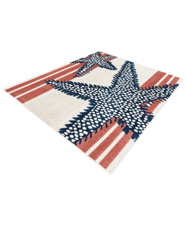 Ivory 5' 3 x 5' 3 Belize Outdoor Square Area Rug Weather Resistant for Patio, Deck, Terrace, Balcony, Porch 100% Polypropylene Colorful Fun Coastal Modern Carpet for Outside for Sale at Rug Engine