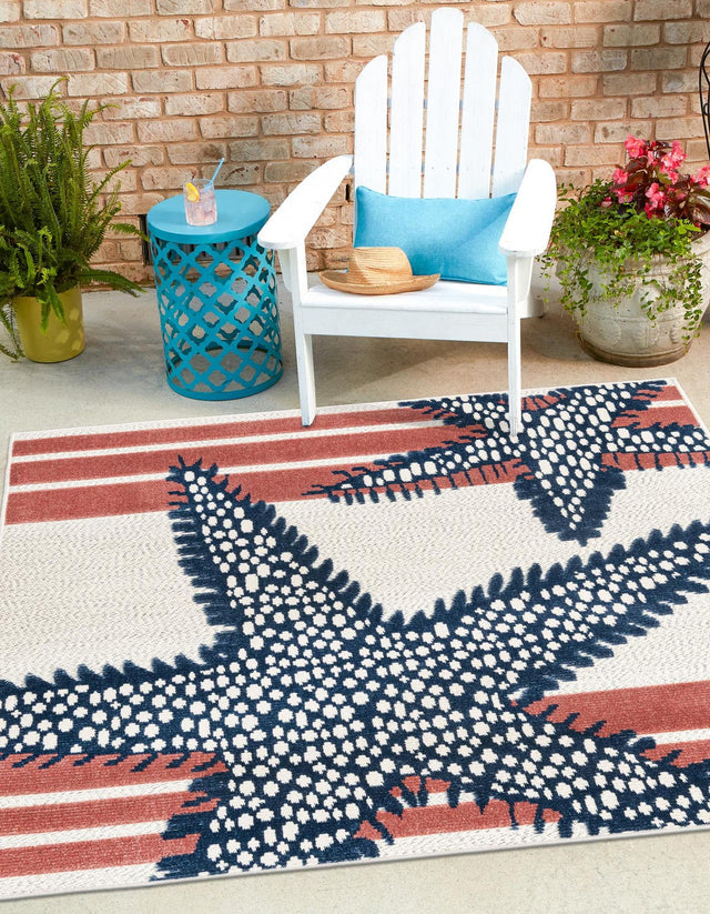 Ivory 5' 3 x 5' 3 Belize Outdoor Square Area Rug Weather Resistant for Patio, Deck, Terrace, Balcony, Porch 100% Polypropylene Colorful Fun Coastal Modern Carpet for Outside for Sale at Rug Engine