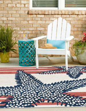 Ivory 5' 3 x 5' 3 Belize Outdoor Square Area Rug Weather Resistant for Patio, Deck, Terrace, Balcony, Porch 100% Polypropylene Colorful Fun Coastal Modern Carpet for Outside for Sale at Rug Engine