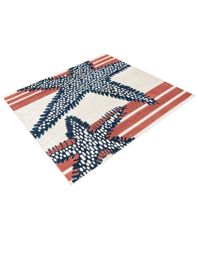 Ivory 5' 3 x 5' 3 Belize Outdoor Square Area Rug Weather Resistant for Patio, Deck, Terrace, Balcony, Porch 100% Polypropylene Colorful Fun Coastal Modern Carpet for Outside for Sale at Rug Engine